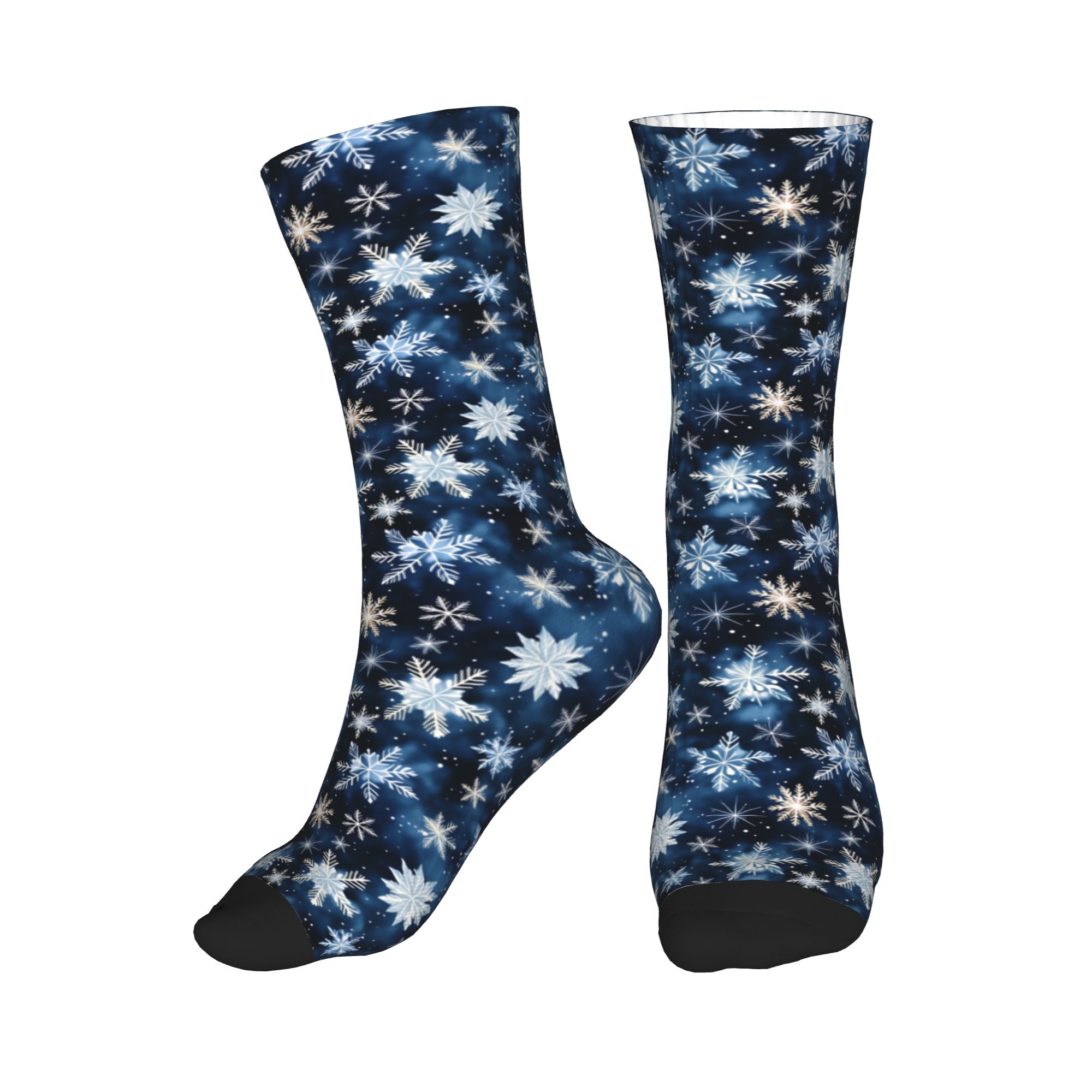 Dress Sock Men - Marineblaue Herren-Crew-Socken mit Schneeflockenmuster, Unisex, lustige